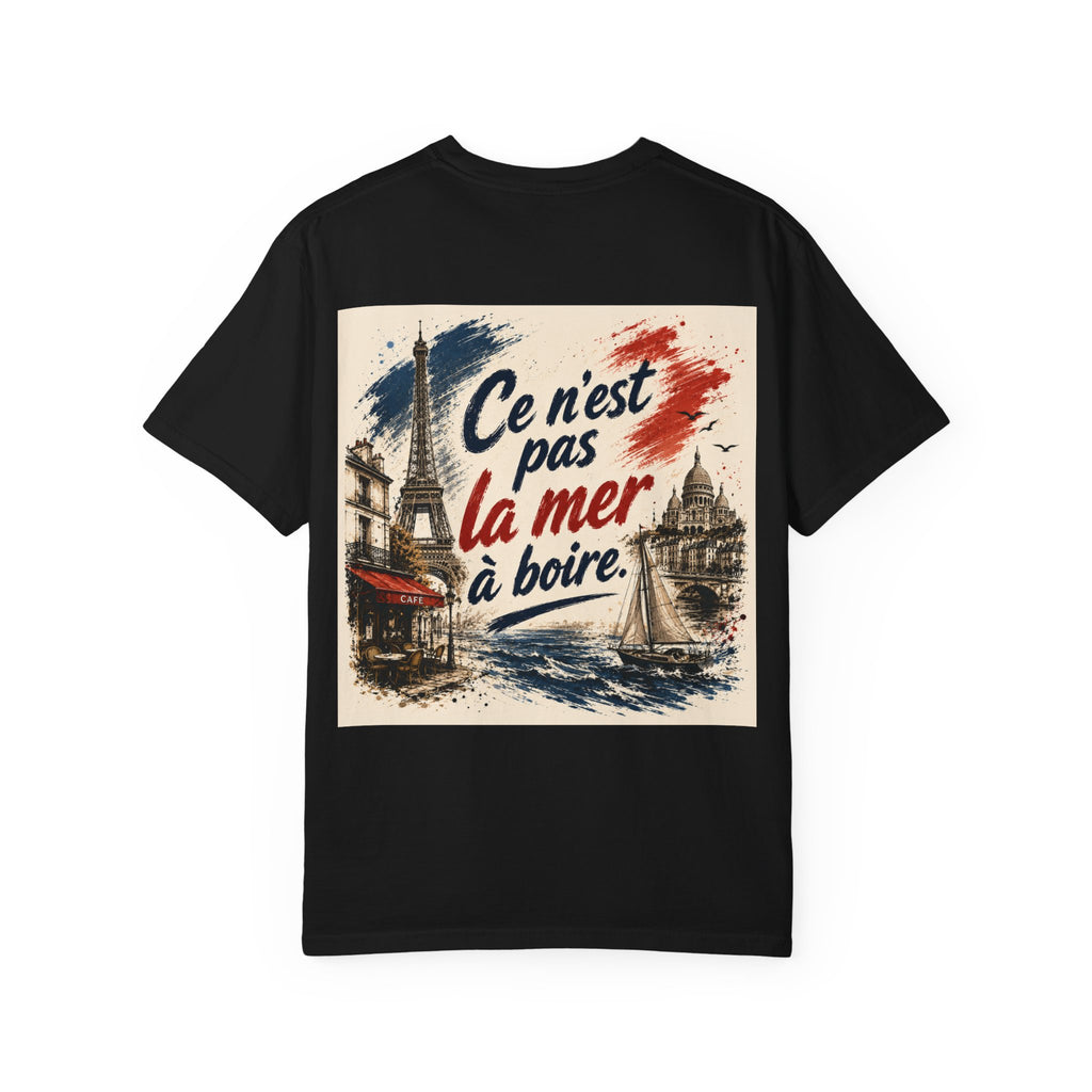 Paris Eiffel Tower Illustration T-Shirt | French Phrase Ce n'est pas la mer à boire