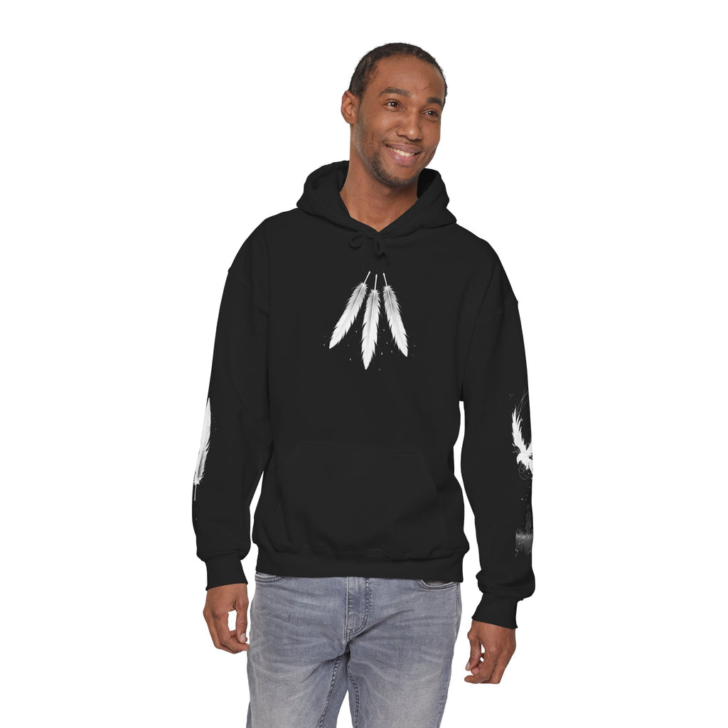 Angel Wings with Falling Figure Hoodie | Feather Sleeve Graphic