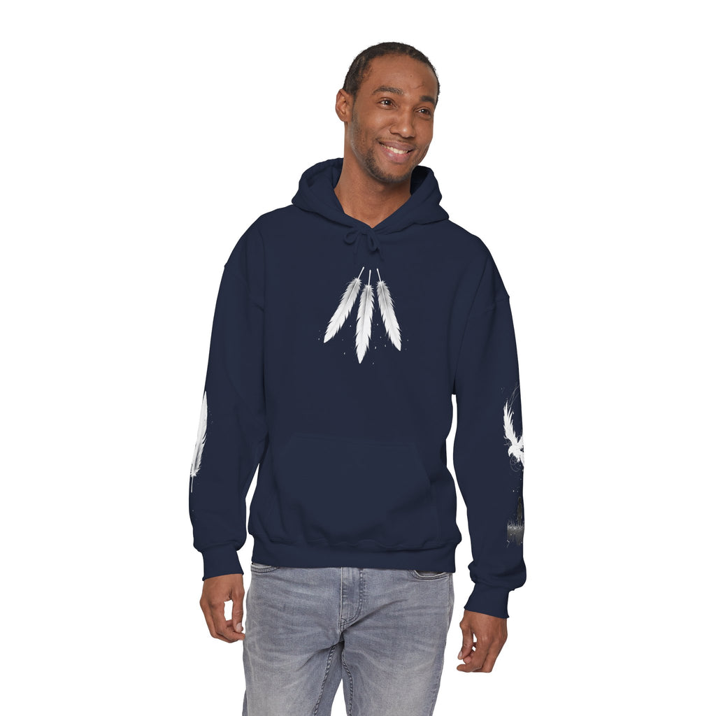 Angel Wings with Falling Figure Hoodie | Feather Sleeve Graphic