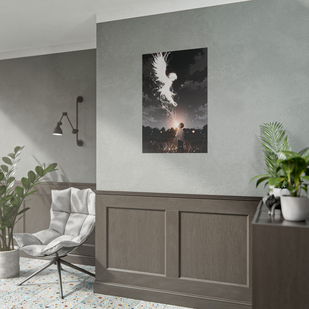 Guardian Angel Canvas Print | Ethereal Black & White Wall Art