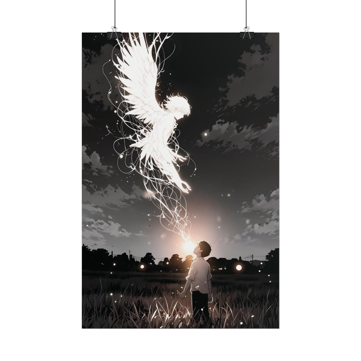 Guardian Angel Canvas Print | Ethereal Black & White Wall Art
