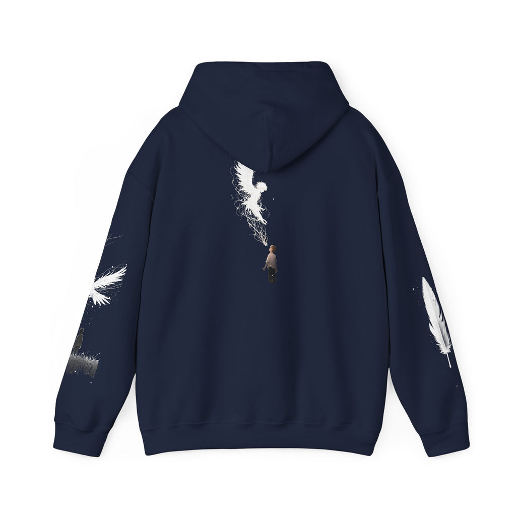 Angel Wings with Falling Figure Hoodie | Feather Sleeve Graphic