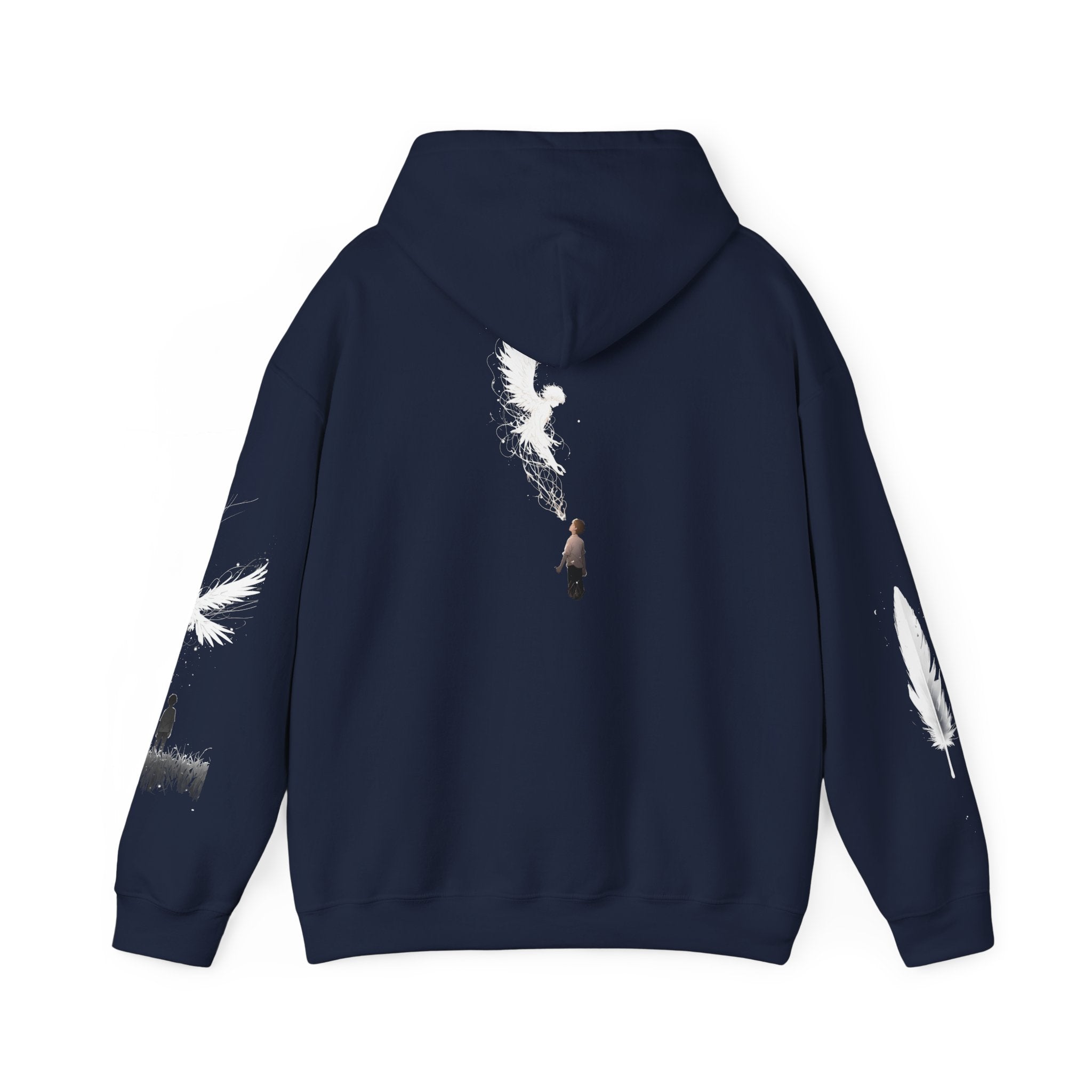 Angel Wings with Falling Figure Hoodie | Feather Sleeve Graphic