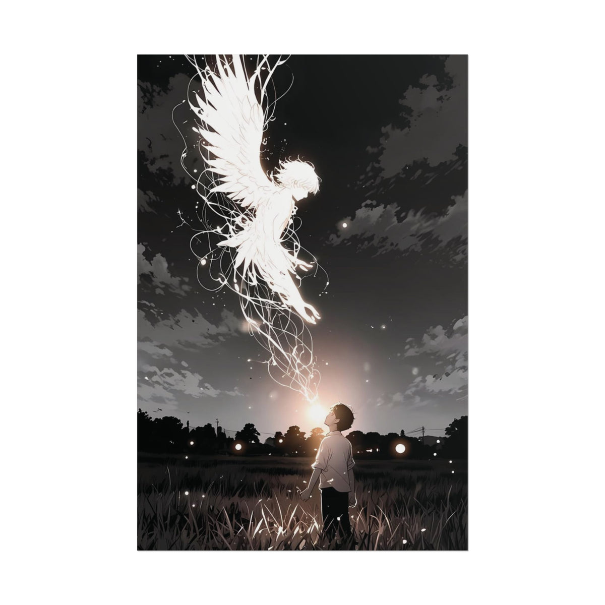 Guardian Angel Canvas Print | Ethereal Black & White Wall Art