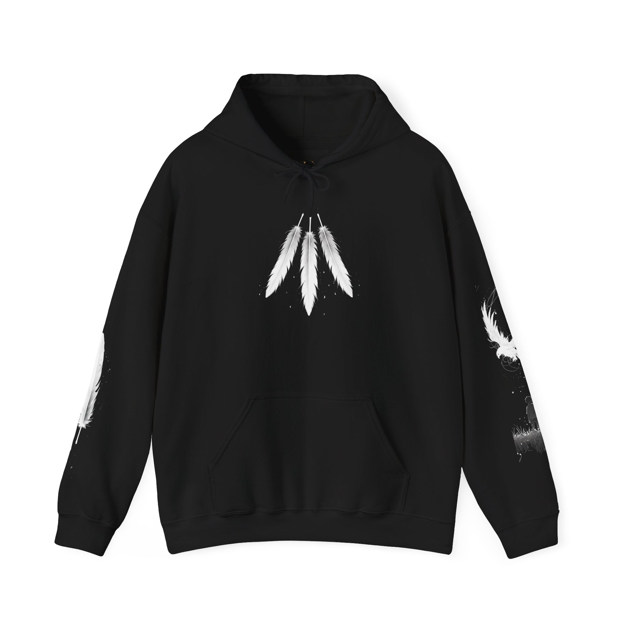 Angel Wings with Falling Figure Hoodie | Feather Sleeve Graphic