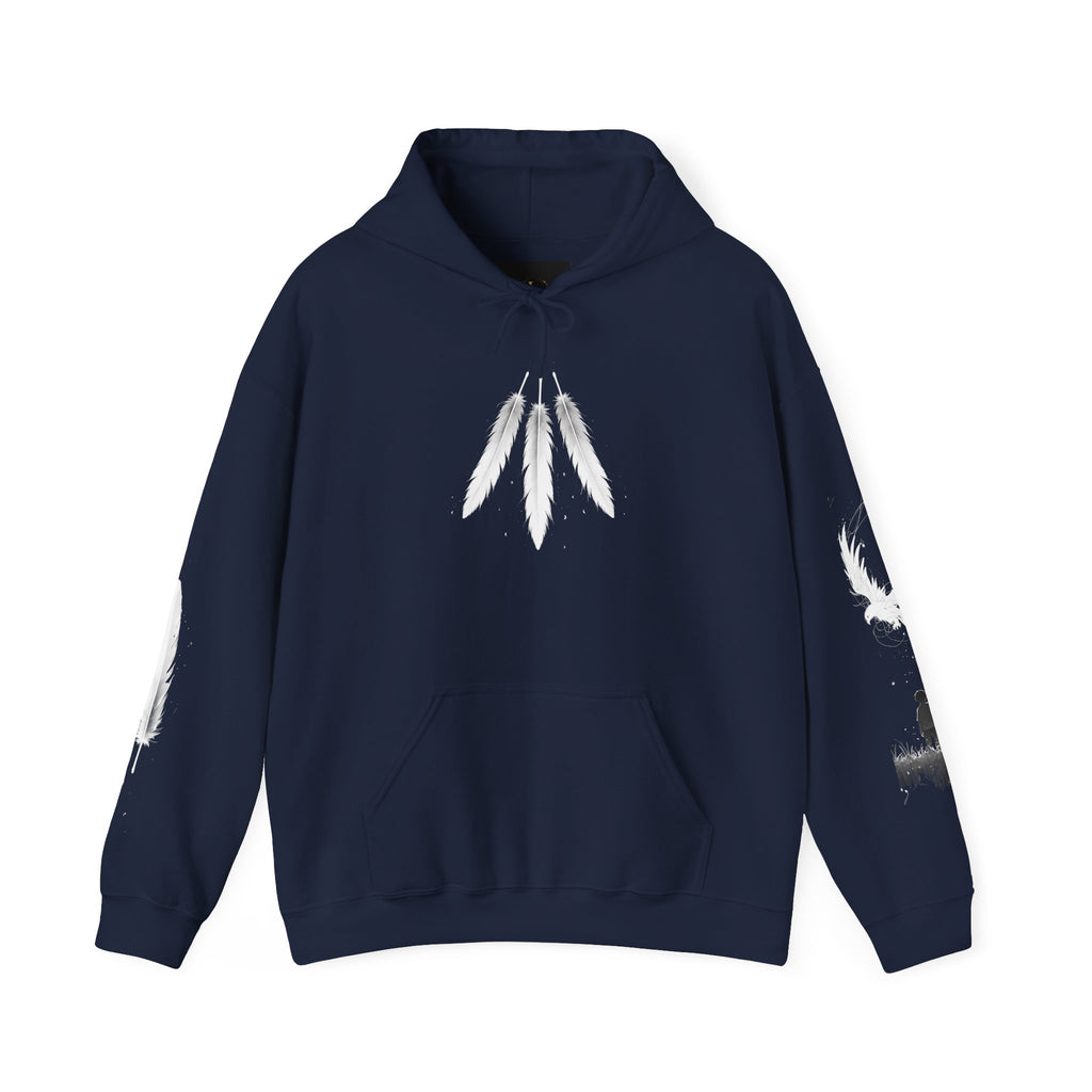Angel Wings with Falling Figure Hoodie | Feather Sleeve Graphic