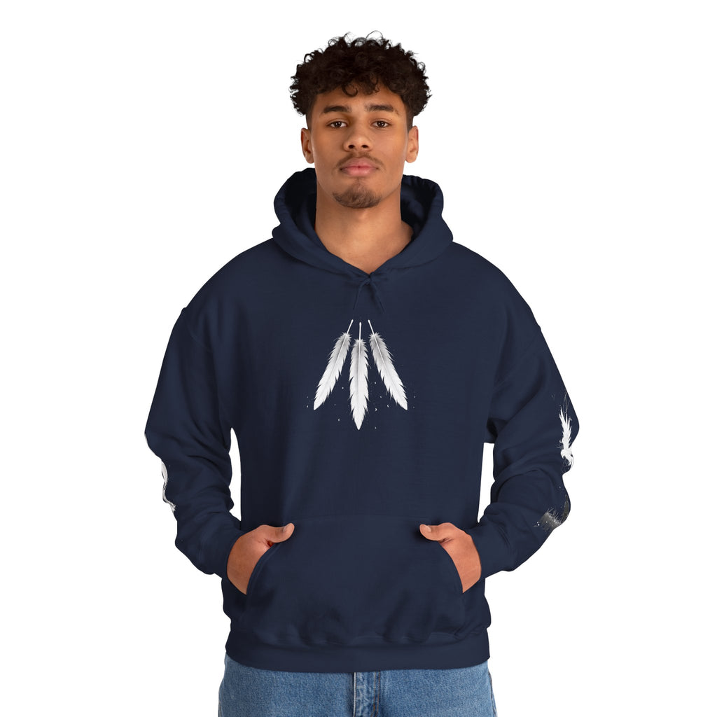 Angel Wings with Falling Figure Hoodie | Feather Sleeve Graphic