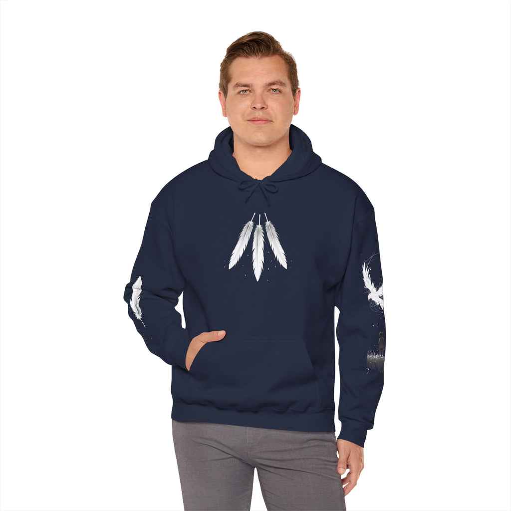 Angel Wings with Falling Figure Hoodie | Feather Sleeve Graphic