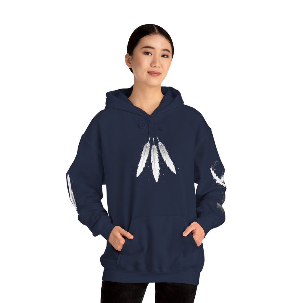 Angel Wings with Falling Figure Hoodie | Feather Sleeve Graphic