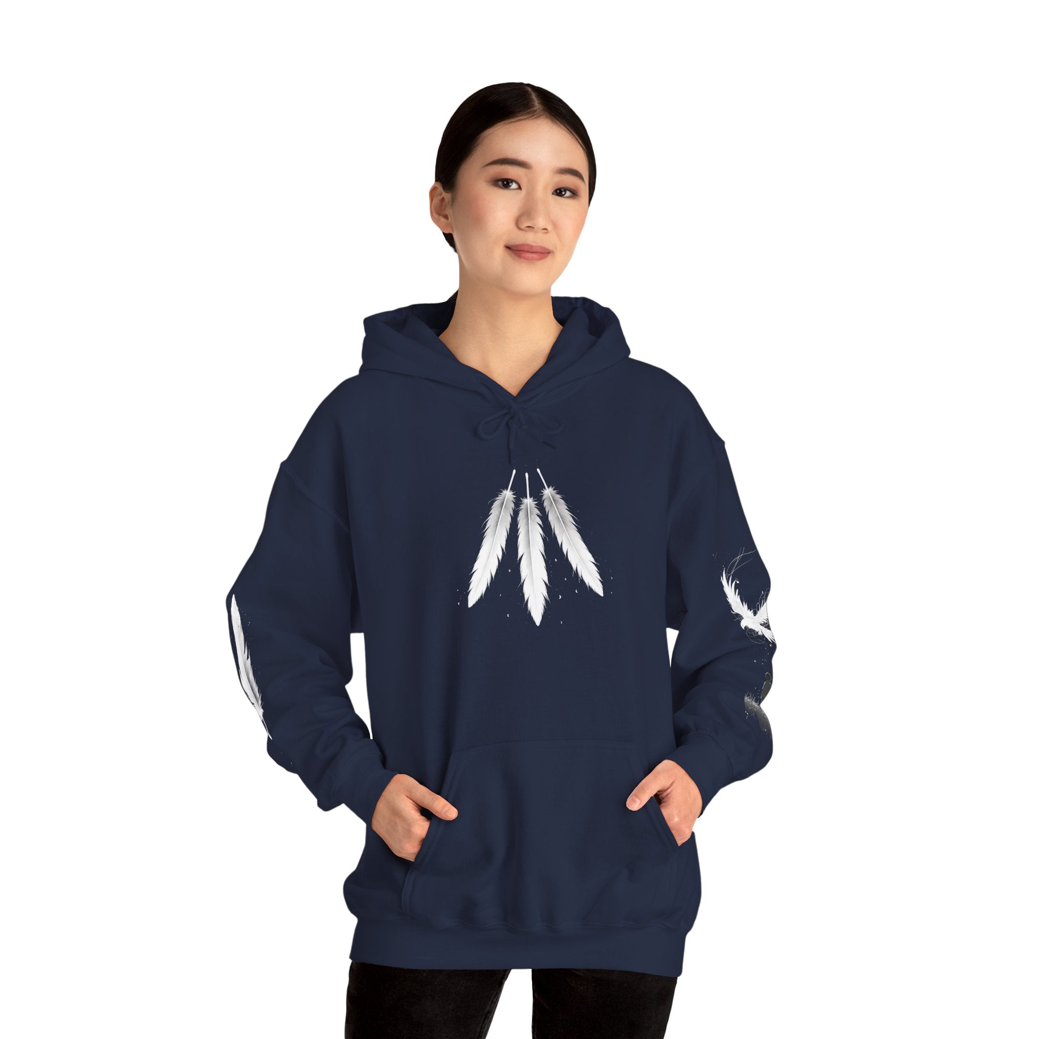 Angel Wings with Falling Figure Hoodie | Feather Sleeve Graphic