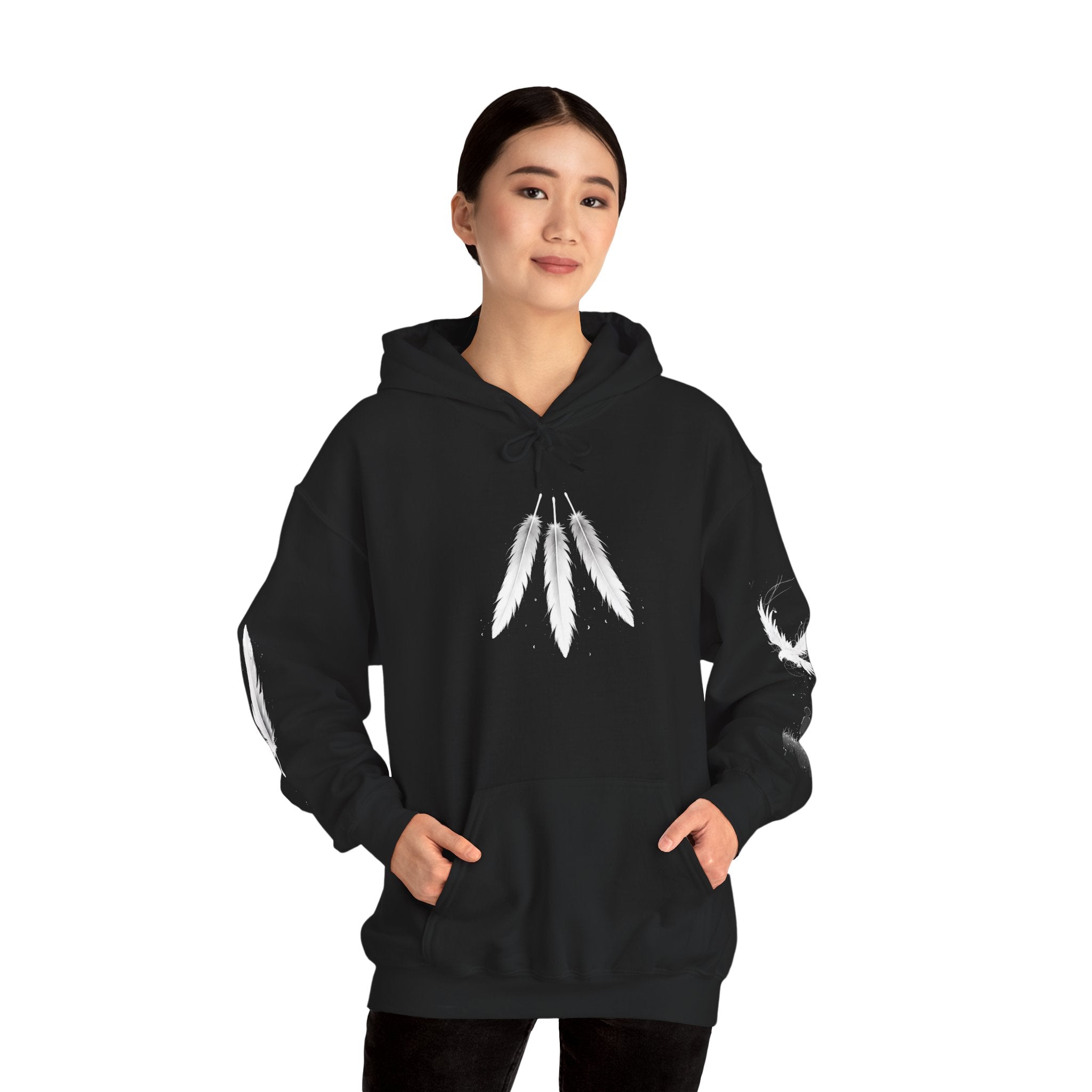 Angel Wings with Falling Figure Hoodie | Feather Sleeve Graphic