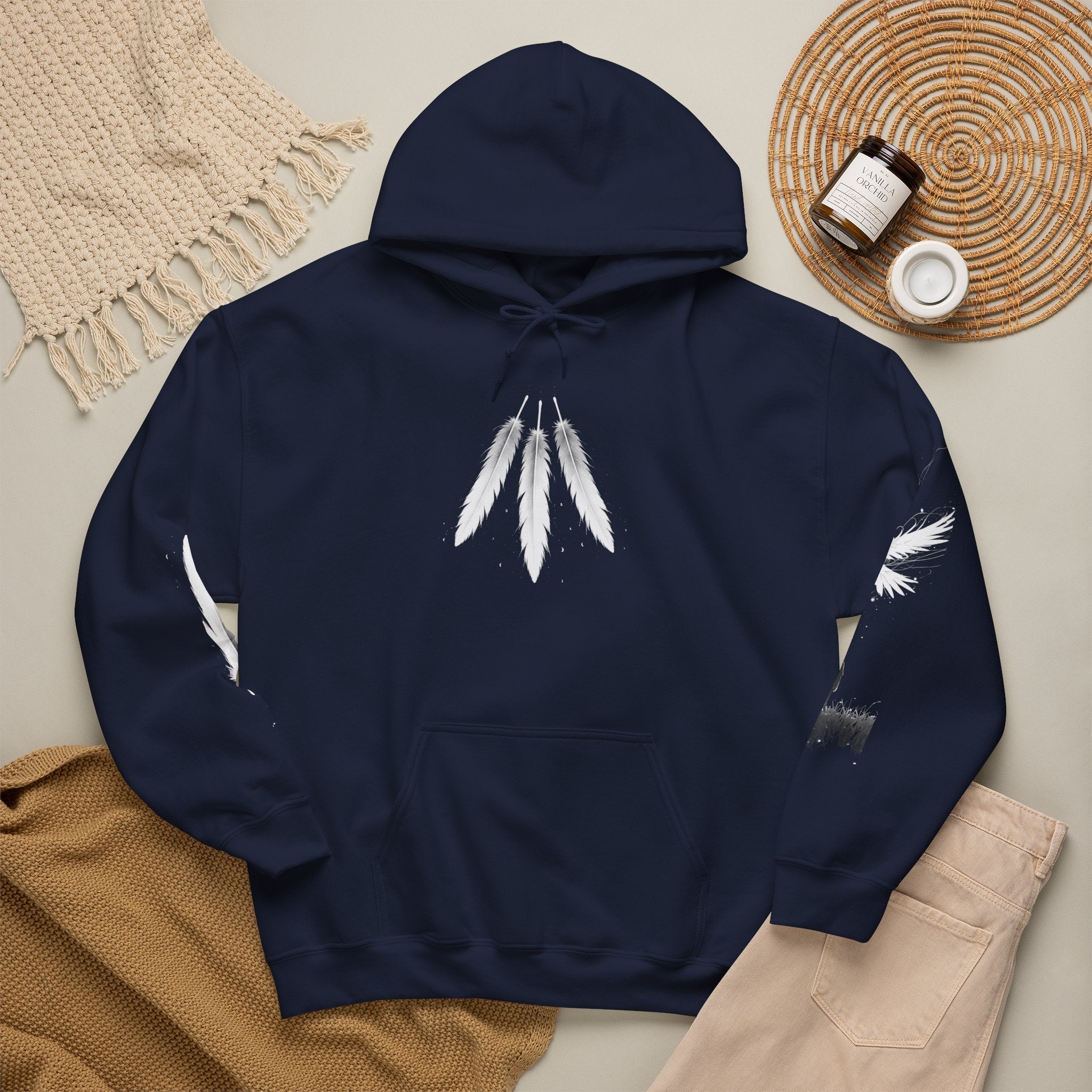Angel Wings with Falling Figure Hoodie | Feather Sleeve Graphic