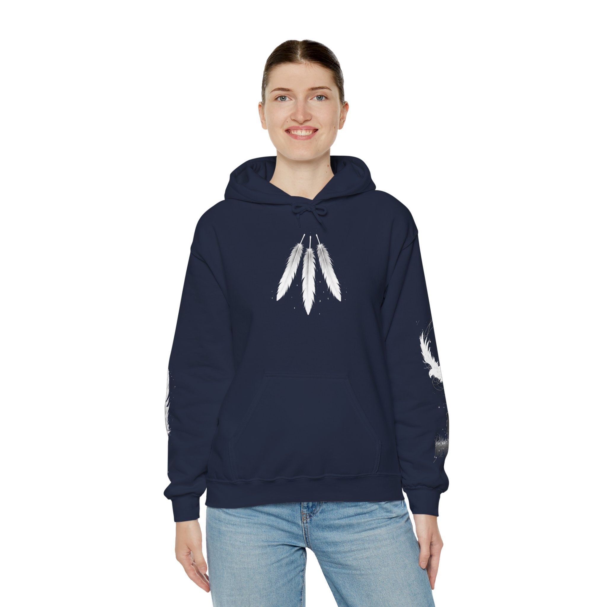Angel Wings with Falling Figure Hoodie | Feather Sleeve Graphic