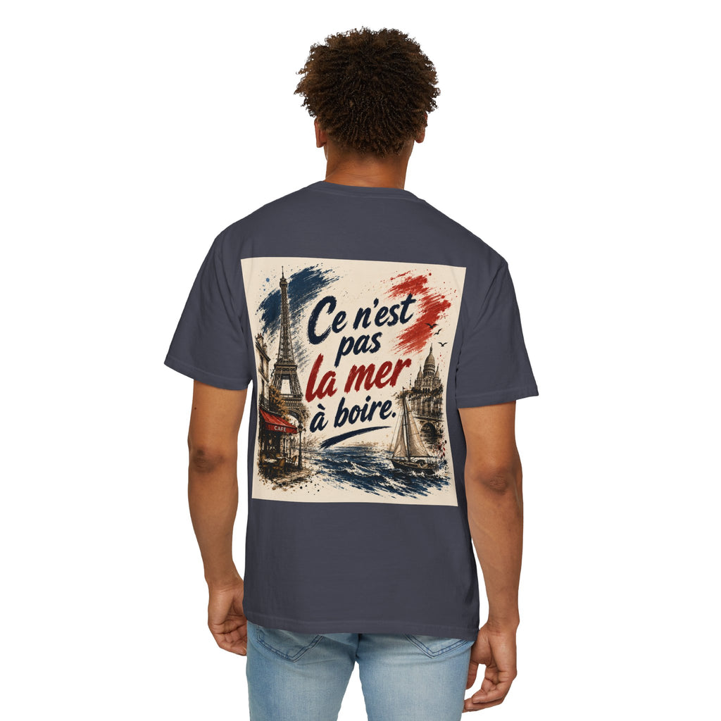 Paris Eiffel Tower Illustration T-Shirt | French Phrase Ce n'est pas la mer à boire
