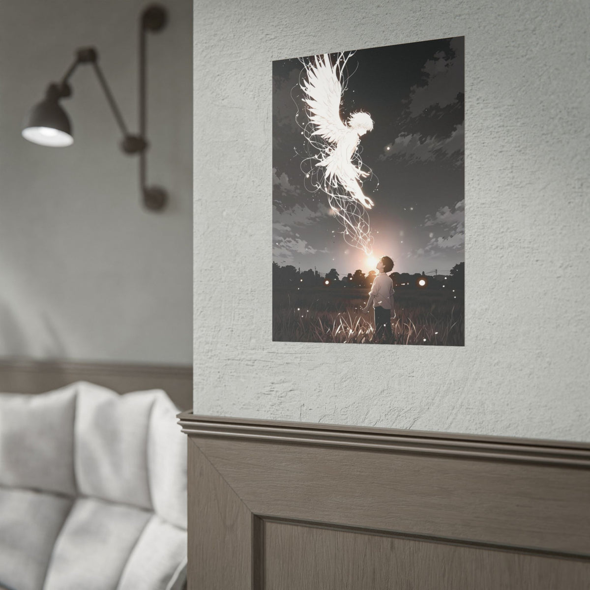Guardian Angel Canvas Print | Ethereal Black & White Wall Art