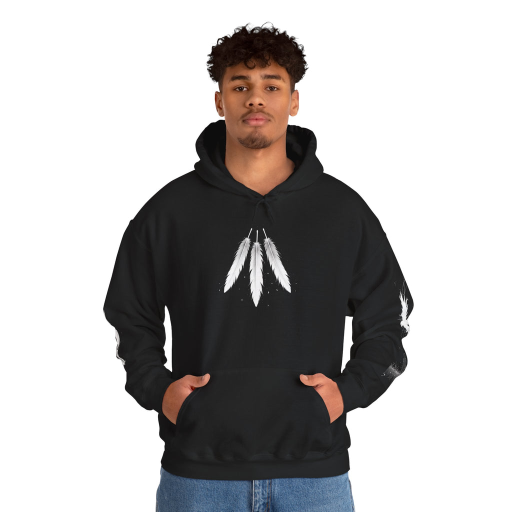 Angel Wings with Falling Figure Hoodie | Feather Sleeve Graphic
