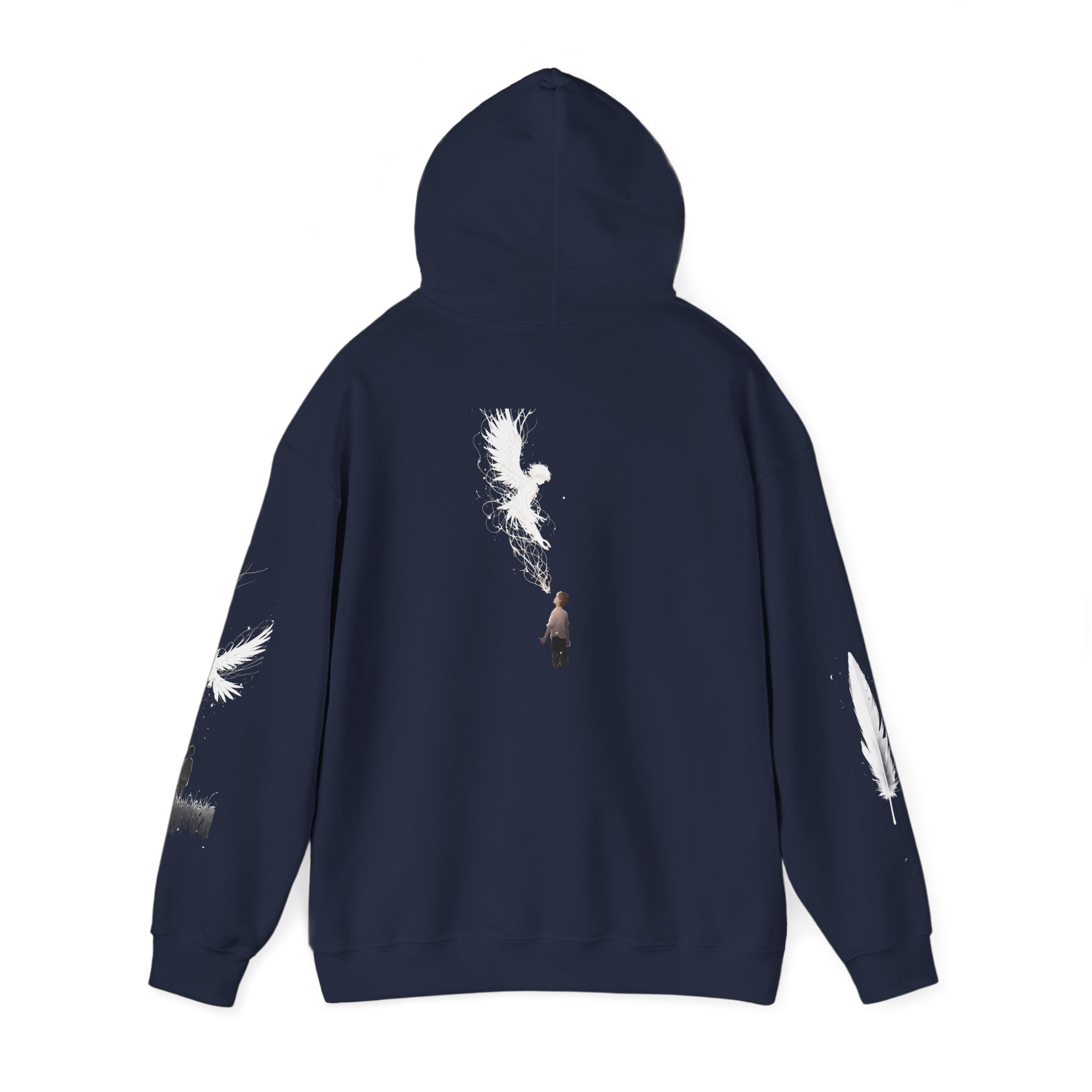 Angel Wings with Falling Figure Hoodie | Feather Sleeve Graphic