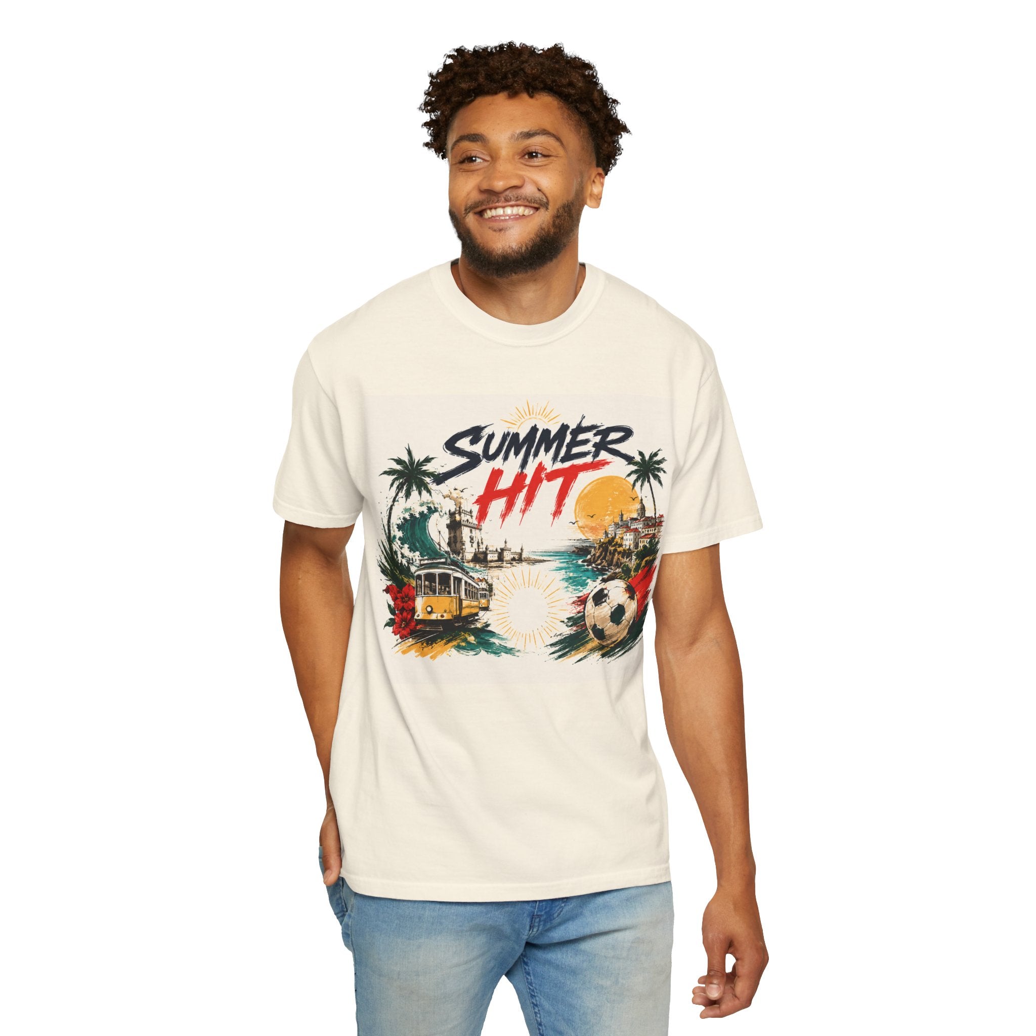 Summer Hit Portugal T-shirt | Soccer Crest, Palm Beach Sunset