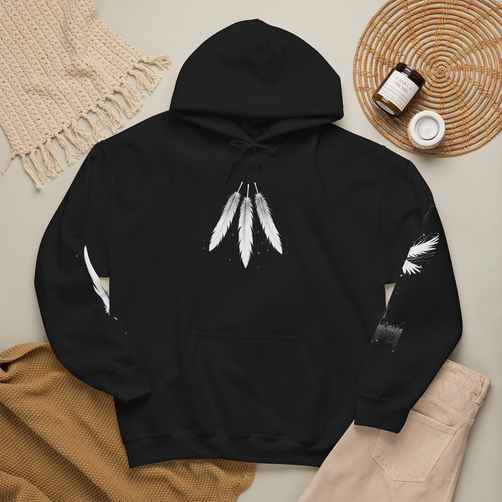 Angel Wings with Falling Figure Hoodie | Feather Sleeve Graphic