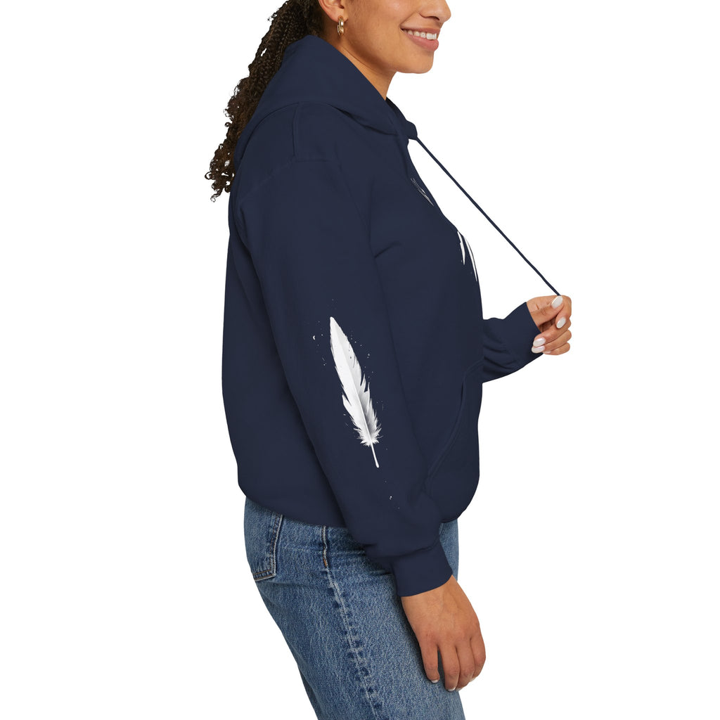 Angel Wings with Falling Figure Hoodie | Feather Sleeve Graphic