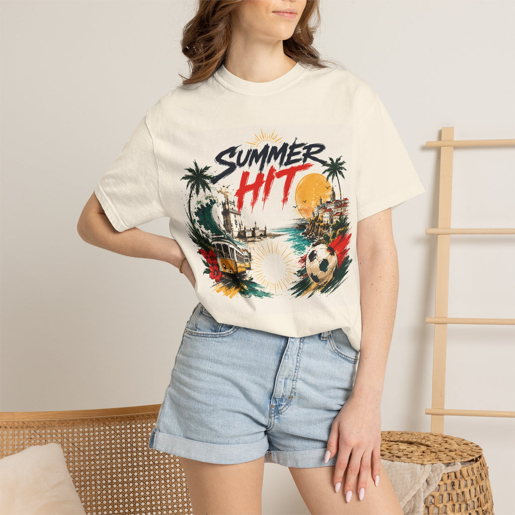 Summer Hit Portugal T-shirt | Soccer Crest, Palm Beach Sunset