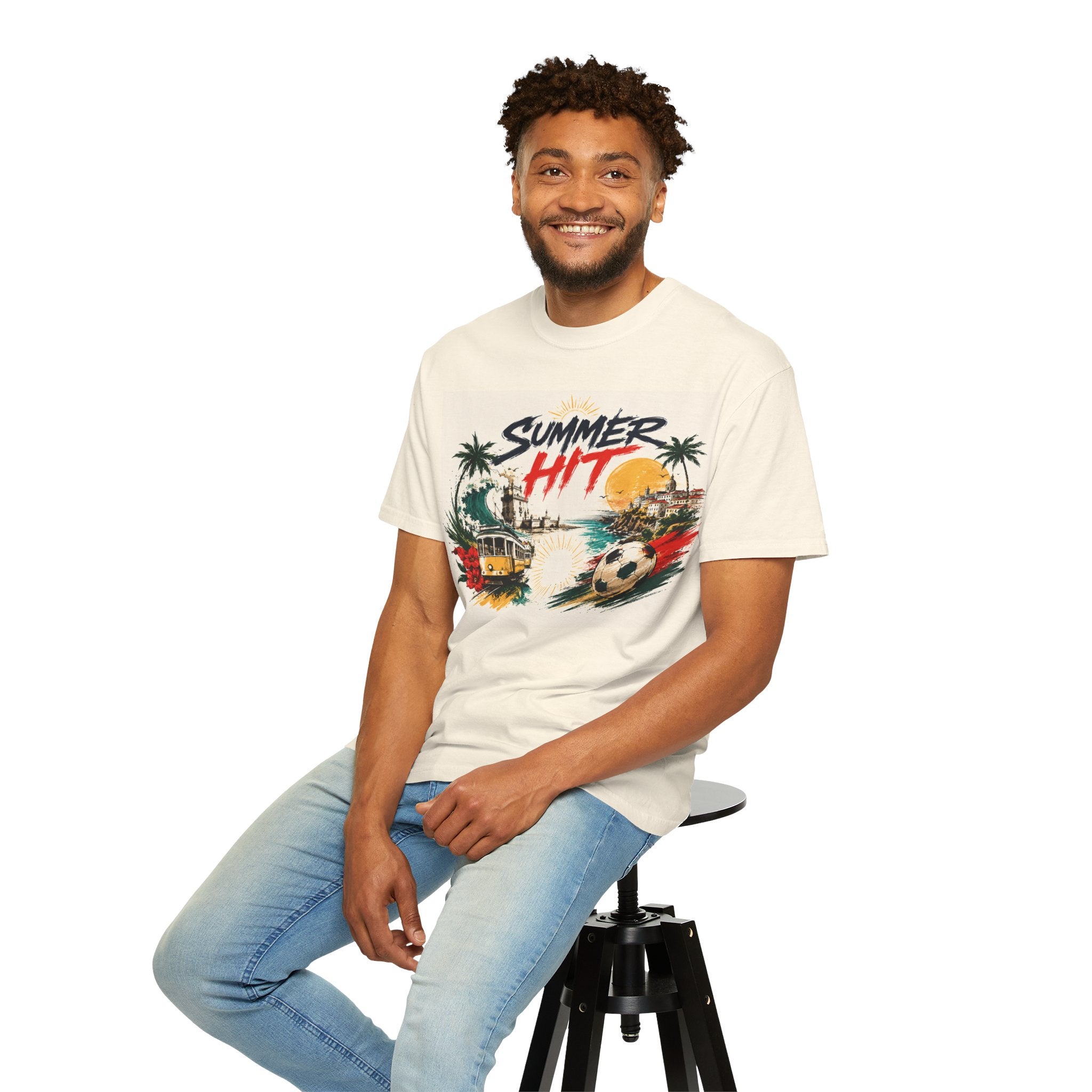Summer Hit Portugal T-shirt | Soccer Crest, Palm Beach Sunset