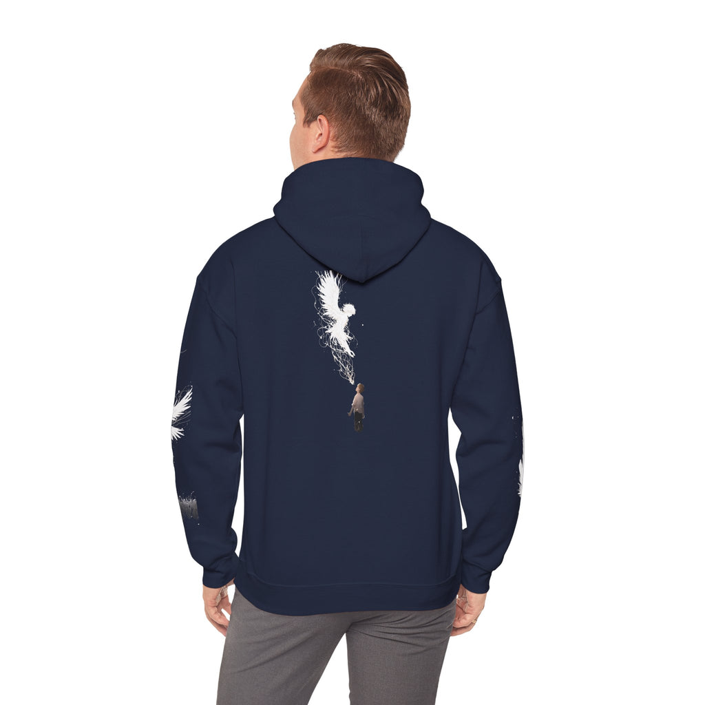 Angel Wings with Falling Figure Hoodie | Feather Sleeve Graphic