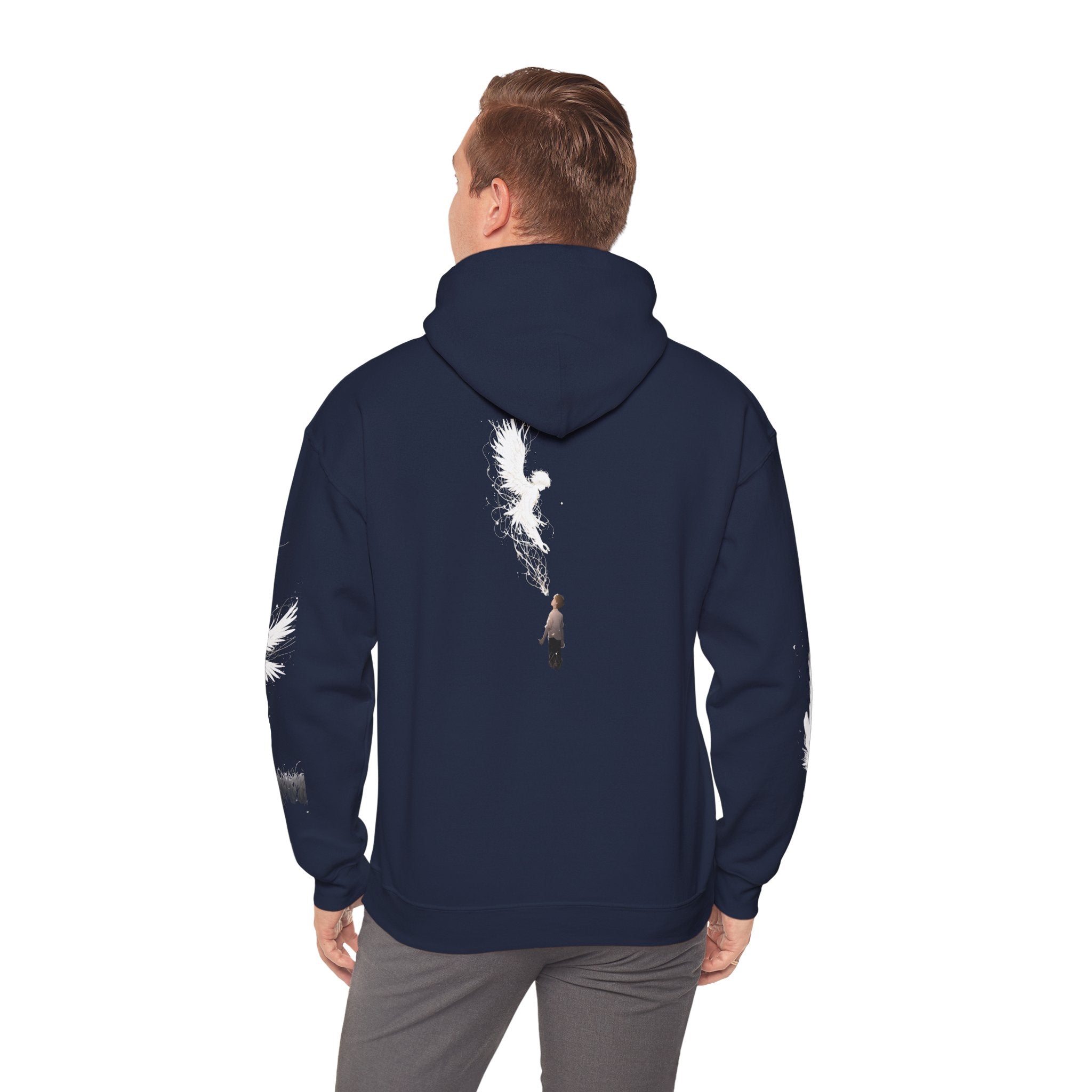 Angel Wings with Falling Figure Hoodie | Feather Sleeve Graphic