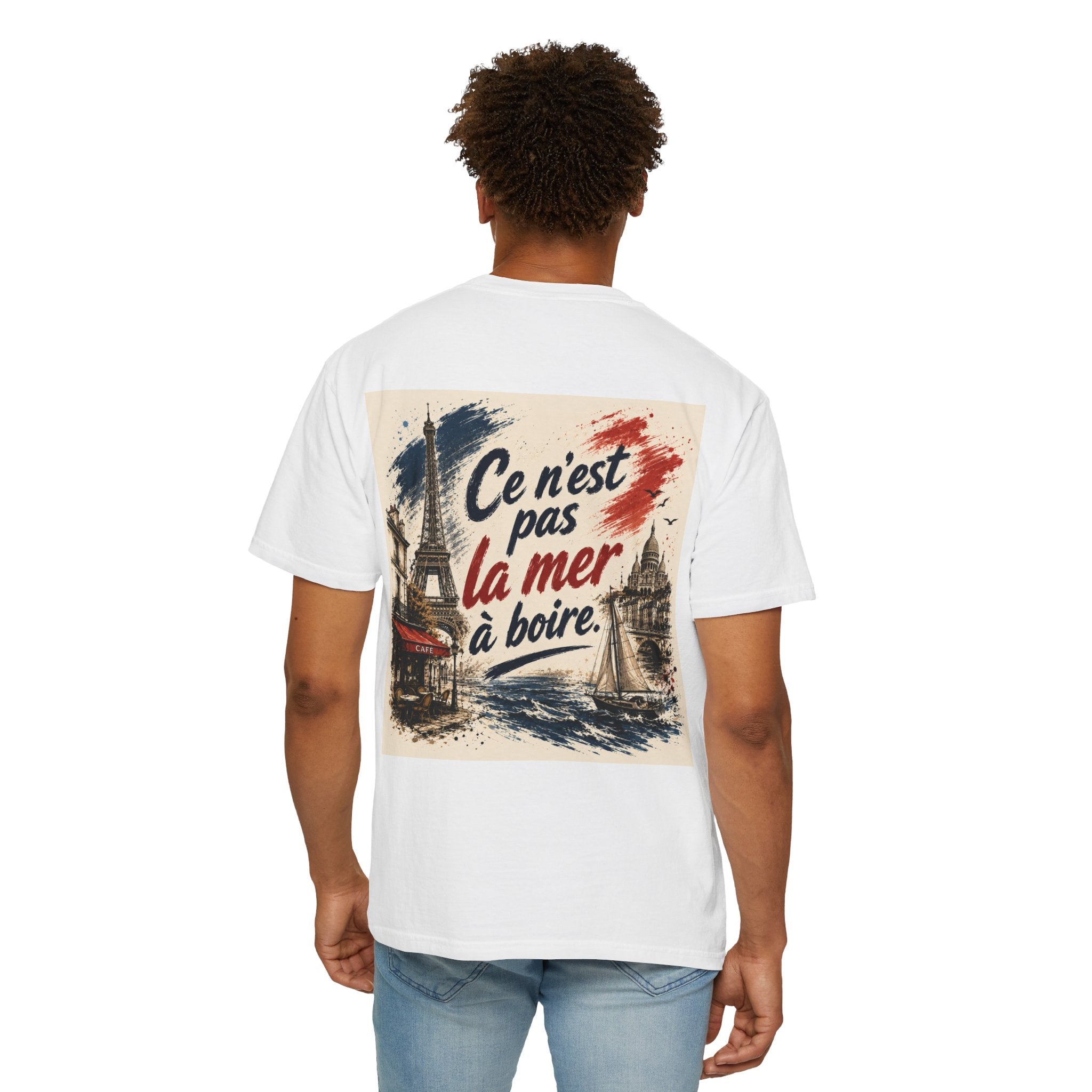 Paris Eiffel Tower Illustration T-Shirt | French Phrase Ce n'est pas la mer à boire