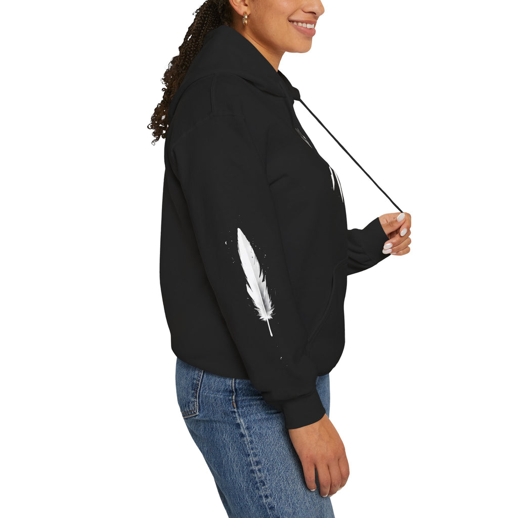 Angel Wings with Falling Figure Hoodie | Feather Sleeve Graphic
