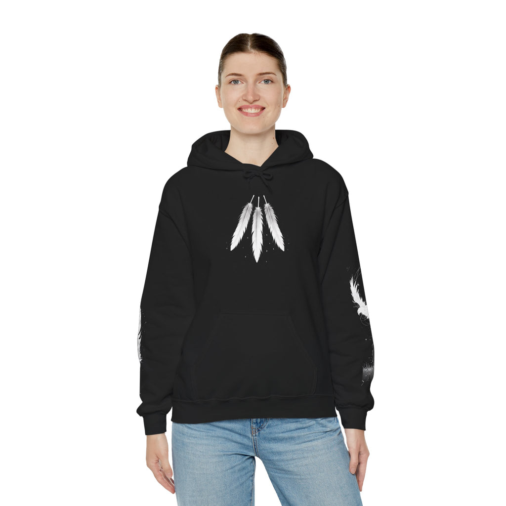 Angel Wings with Falling Figure Hoodie | Feather Sleeve Graphic